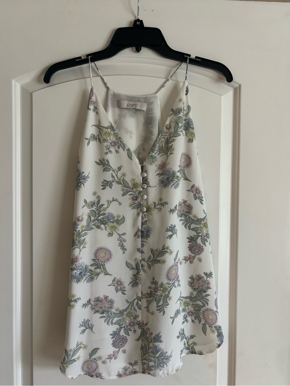 LOFT White Floral Button-Front Spaghetti-Strap Mini Dress